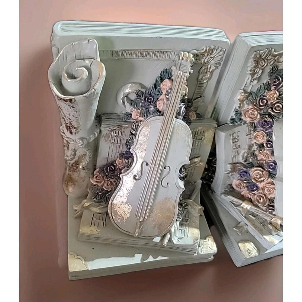 Violin Cello Book Ends Shabby Chic Floral Gold Music Coquette French Cottage Gif